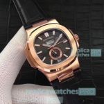 New Copy Patek Philippe Nautilus Black Dial Rose Gold Bezel Men Watch